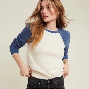 Veronica Beard Ivory & Blue Albertina Cashmere Sweater Size Small